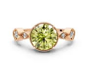 Vintage Station Engagement Ring Setting for Fancy Yellow Round Cut Center with Accents and Prong Head in Rose Gold