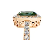 Halo Engagement Ring Setting for Fancy Green Emerald Cut Center with Heart-Shaped Openwork, Pave Band and Prong Head in Rose Gold