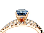 Solitaire Engagement Ring Setting for Fancy Blue Emerald Cut Center with Woven 3-Strand Pave Band and Prong Head in Rose Gold