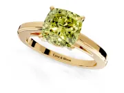 Solitaire Engagement Ring Setting for Fancy Yellow Cushion Cut Center with Flat-Sided Plain Band and Prong Head in Yellow Gold