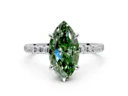 Solitaire Engagement Ring Setting for Fancy Green Marquise Center with Fine Pave Narrow Band and Prong Head in White Gold