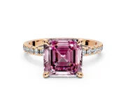 Solitaire Engagement Ring Setting for Fancy Pink Asscher Cut Center with Fine Pave Narrow Band and Prong Head in Rose Gold