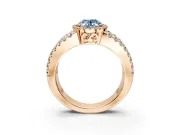 Halo Engagement Ring Setting for Fancy Blue Oval Center with Wide-Open Pave Split Shank and Prong Head in Rose Gold