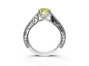 Solitaire Engagement Ring Setting for Fancy Yellow Cushion Cut Center with Engraved Pave Band and Prong Head in Platinum