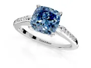 Solitaire Engagement Ring Setting for Fancy Blue Cushion Cut Center with Channel Accents and Prong Head in Platinum