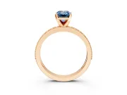 Milgrain Pave Engagement Ring Setting for Fancy Blue Emerald Cut Center with Accent Band and Prong Head in Rose Gold