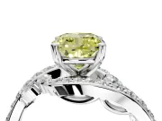 Solitaire Engagement Ring Setting for Fancy Yellow Cushion Cut Center with Filigree Band and Prong Head in White Gold