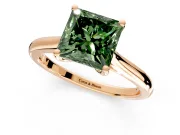 Solitaire Engagement Ring Setting for Fancy Green Princess Cut Center with Narrow Cathedral Band and Prong Head in Rose Gold
