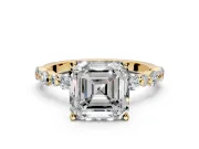 Solitaire Engagement Ring Setting for Asscher Cut Center with Alternating Size Accents and Prong Head in Yellow Gold