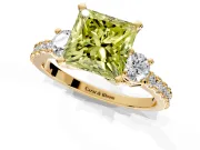 3 Stone Engagement Ring Setting for Fancy Yellow Princess Cut Center with Round Cut Side Accents and Prong Head in Yellow Gold