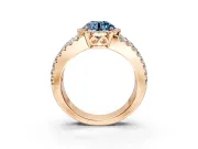 Halo Engagement Ring Setting for Fancy Blue Round Cut Center with Wide-Open Pave Split Shank and Prong Head in Rose Gold