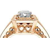 Halo Engagement Ring Setting for Radiant Cut Center with Milgrain Split Shank and Prong Head in Rose Gold