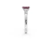 3 Stone Engagement Ring Setting for Fancy Pink Emerald Cut Center with Wide Plain Band and Prong Head in Platinum