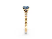 Solitaire Engagement Ring Setting for Fancy Blue Cushion Cut Center with Bezel-Dot Beaded Band and Prong Head in Yellow Gold