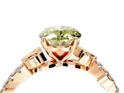 Leaf Motif Engagement Ring Setting for Fancy Yellow Oval Center with Pave Band and Prong Head in Rose Gold