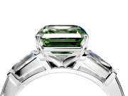 3 Stone Engagement Ring Setting for Fancy Green Asscher Cut Center with Tapered Baguettes, Plain Band and Prong Head in Sterling Silver