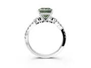 Leaf Motif Engagement Ring Setting for Fancy Green Princess Cut Center with Pave Band and Prong Head in Platinum