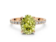 Solitaire Engagement Ring Setting for Fancy Yellow Oval Center with Fine Pave Narrow Band and Prong Head in Rose Gold
