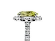 Halo Engagement Ring Setting for Fancy Yellow Oval Center with Narrowing Pave Band and Prong Head in White Gold