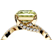 Solitaire Engagement Ring Setting for Fancy Yellow Asscher Cut Center with Narrow Twist Pave Band and Prong Head in Yellow Gold