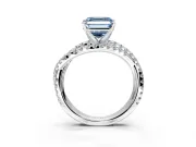 Solitaire Engagement Ring Setting for Fancy Blue Asscher Cut Center with Woven 3-Strand Pave Band and Prong Head in White Gold