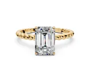 Solitaire Engagement Ring Setting for Emerald Cut Center with Plain Twisted Rope Band and Prong Head in Yellow Gold