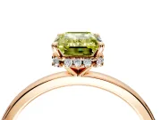 Hidden Halo Engagement Ring Setting for Fancy Yellow Emerald Cut Center with Plain Band and Tall Prong Head in Rose Gold