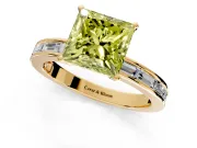 Solitaire Engagement Ring Setting for Fancy Yellow Princess Cut Center with Channel Baguette Band and Prong Head in Yellow Gold