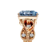 Leaf Engagement Ring Setting for Fancy Blue Princess Cut Center with Milgrain Accent Band and Prong Head in Rose Gold