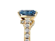Solitaire Engagement Ring Setting for Fancy Blue Emerald Cut Center with Crossover Accents and Prong Head in Yellow Gold