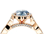 Halo Engagement Ring Setting for Fancy Blue Oval Center with Twist Band and Prong Head in Rose Gold