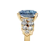 Cluster Engagement Ring Setting for Fancy Blue Radiant Cut Center with 2-Row Shoulder Clusters and Prong Head in Yellow Gold
