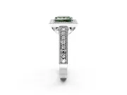 Milgrain Halo Engagement Ring Setting for Fancy Green Princess Cut Center with Pave Band and Prong Head in Platinum