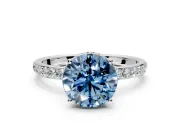 Hidden Halo Engagement Ring Setting for Fancy Blue Round Cut Center with Pave Band and Prong Head in White Gold