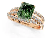 Solitaire Engagement Ring Setting for Fancy Green Radiant Cut Center with Woven 3-Strand Pave Band and Prong Head in Rose Gold