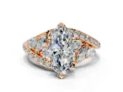 Halo Engagement Ring Setting for Marquise Center with Marquise and Pave Bypass Band and Prong Head in Rose Gold