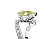 Solitaire Engagement Ring Setting for Fancy Yellow Pear-Shaped Center with Pave Bypass Swirl Band and Prong Head in White Gold