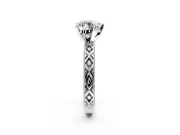 Solitaire Engagement Ring Setting for Heart-Shaped Center with Milgrain X Pattern Band and Prong Head in Sterling Silver