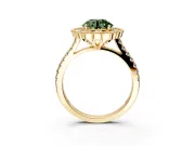 Milgrain Floral Halo Engagement Ring Setting for Fancy Green Round Cut Center with Pave Band and Prong Head in Yellow Gold