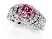 Pave Engagement Ring Setting for Fancy Pink Cushion Cut Center with Curved Accent Rows, Openwork and Prong Head in Platinum