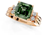 Solitaire Engagement Ring Setting for Fancy Green Asscher Cut Center with Grooved Bar Accent Band and Prong Head in Rose Gold