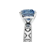 Solitaire Engagement Ring Setting for Fancy Blue Cushion Cut Center with XO Engraved Band and Prong Head in Sterling Silver