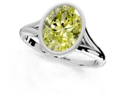 Solitaire Engagement Ring Setting for Fancy Yellow Oval Center with V Split Shank and Bezel Head in Sterling Silver