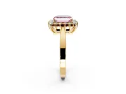 Starburst Halo Engagement Ring Setting for Fancy Pink Asscher Cut Center with Flat Cathedral Band and Prong Head in Yellow Gold