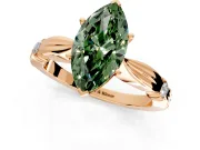 Solitaire Engagement Ring Setting for Fancy Green Marquise Center with Carved Leaf Shoulders and Prong Head in Rose Gold