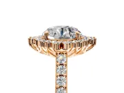 Sunburst Halo Engagement Ring Setting for Round Cut Center with Pave Band and Prong Head in Rose Gold