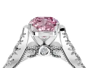 Solitaire Engagement Ring Setting for Fancy Pink Cushion Cut Center with Pave Cathedral Shoulders and Prong Head in Platinum