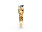 Solitaire Engagement Ring Setting for Fancy Blue Oval Center with Filigree Accent Basket and Prong Head in Yellow Gold