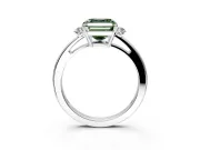 3 Stone Engagement Ring Setting for Fancy Green Asscher Cut Center with Low-Set Round Cut Accents and Prong Head in Platinum