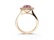 Halo Engagement Ring Setting for Fancy Pink Round Cut Center with Single-Row Pave, Open Basket and Prong Head in Rose Gold